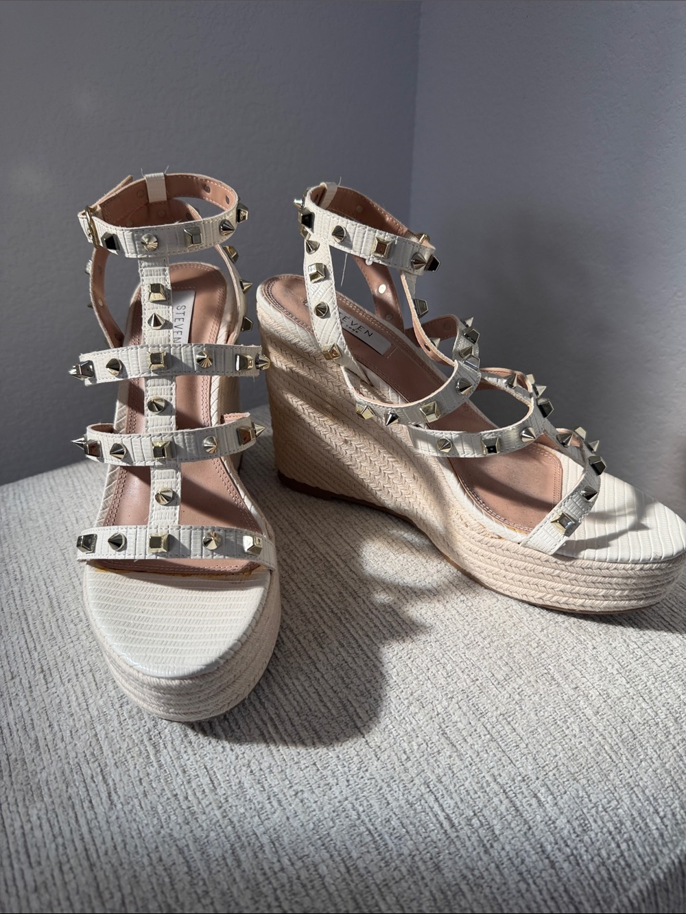 Steve Madden Ivory Studded Espadrille Wedge Sandals